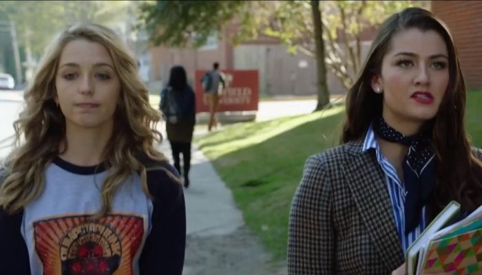 Jessica Rothe and Rachel Mathews in the film Happy Death Day.